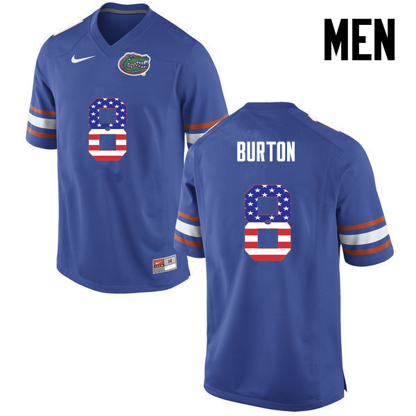 Men Florida Gators #8 Trey Burton College Football USA Flag Fashion Jerseys-Blue - Click Image to Close